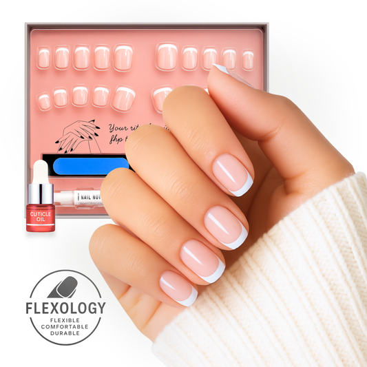 Short French Tip Press On Nails – 48pc Mani + Pedi Set