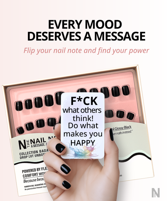 Nail Note | Fingers & Toes Press on Nails | Short Squoval Glossy Black | backed by Flexology for long lasting nails with comfort